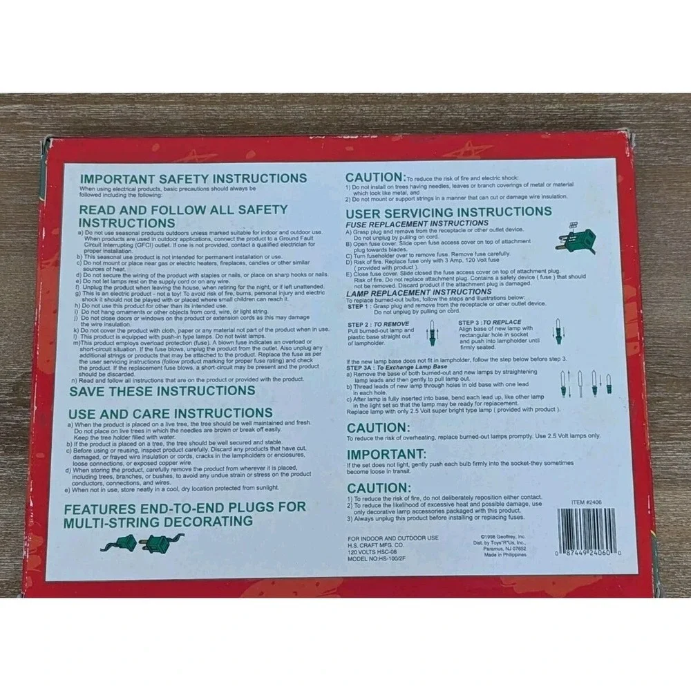 Vintage Toys R Us Brand Lights Christmas 100 string Clear White NOS 1998 -Work!